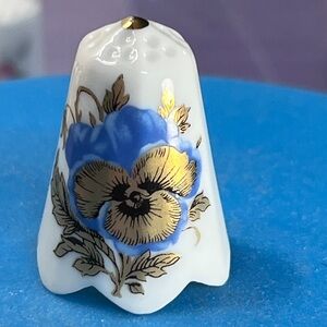 Vintage Pickard Floral Blue and Gold Porcelain Thimble
